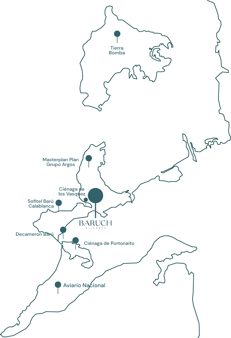 Mapa ilustrativo de la Península de Barú con la ubicación de Baruch Villages